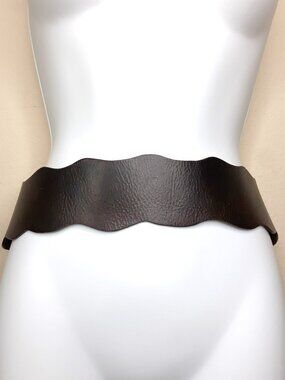 Boho Brown Leather Waist Belt 2-Pieces Scalloped Double Buckle Artsy Western